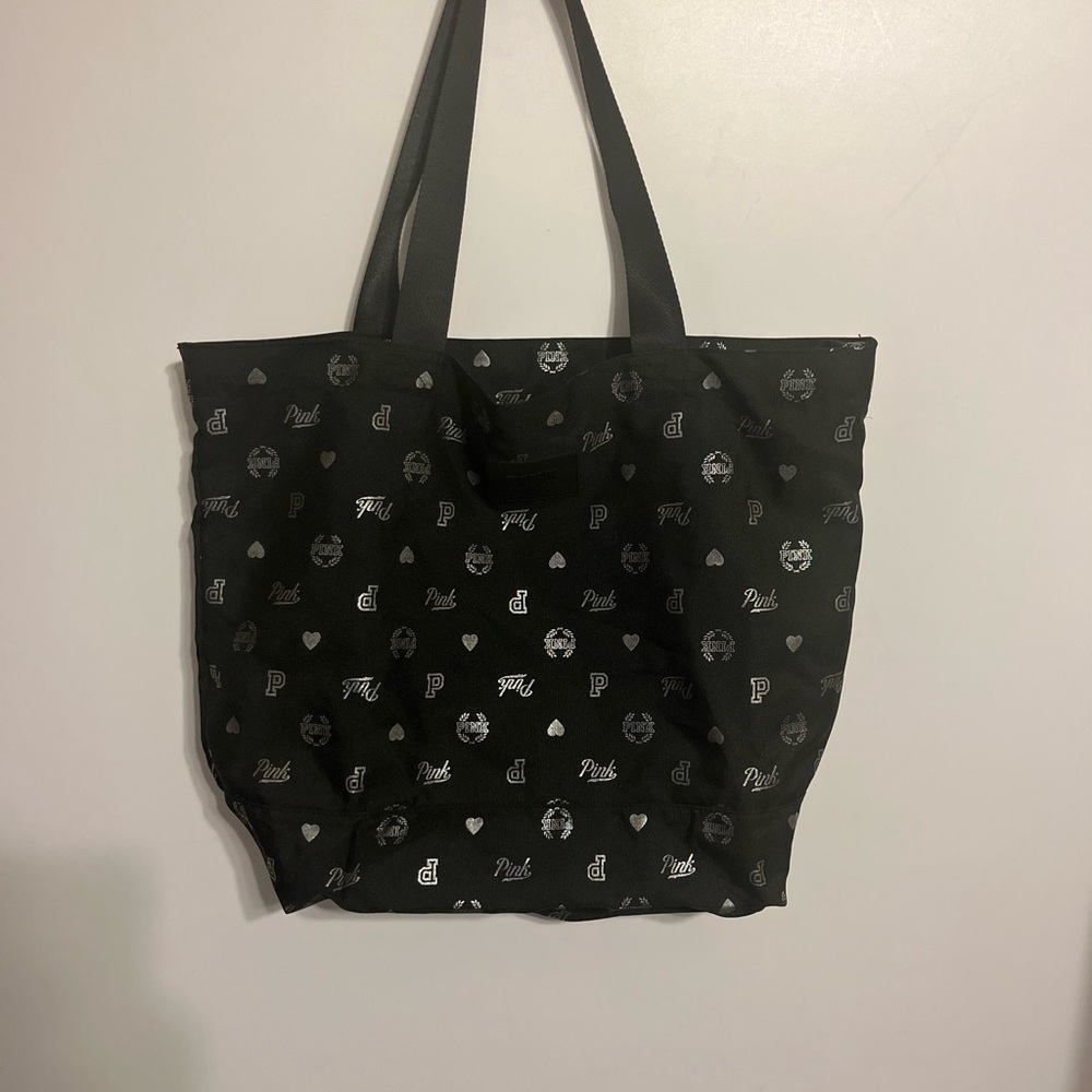 Victoria’s Secret Pink Tote Bag Logo weekender Beach Bag Black Trvl bag Shop/ Tx